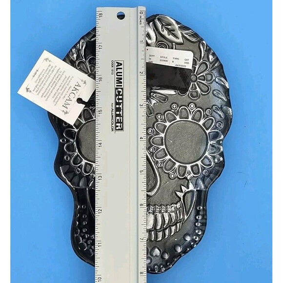 AKCAM Sugar Skull Black Silver 8”x6” Serving Dish Platter Goth Halloween Gothic - Picture 3 of 10